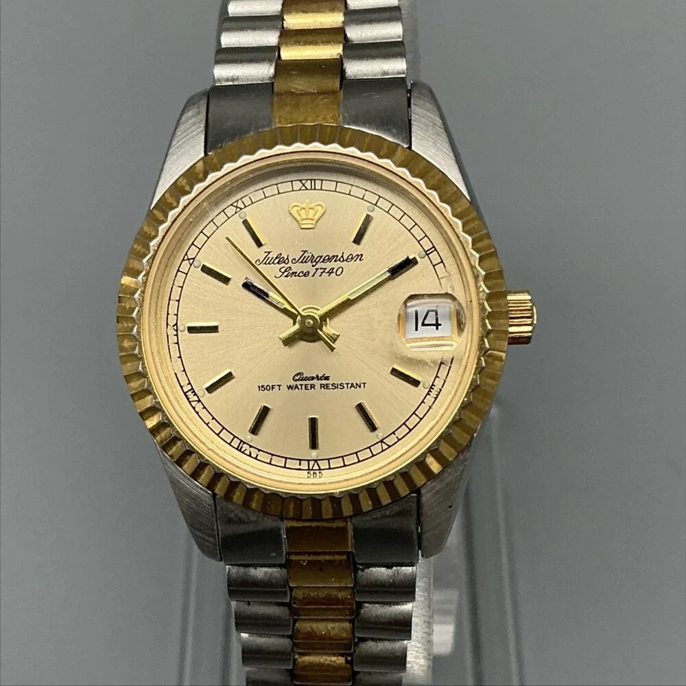 Jules Jurgensen Womens Watch 25mm Champagne Dial Date Two Tone New Battery 6
